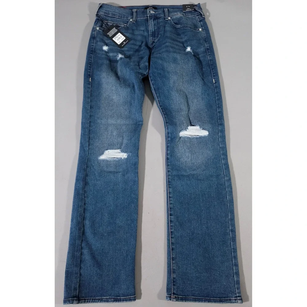 True Religion Ricky Jeans Mens 32 Blue Relaxed Straight Rip Repair Distressed